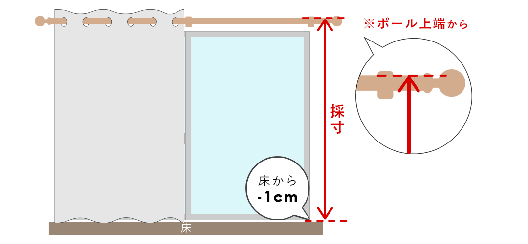 ハトメカーテンの丈(高さ)
