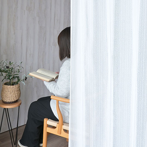 ミラーレースカーテンを昼の外から見た室内の様子,透けていません