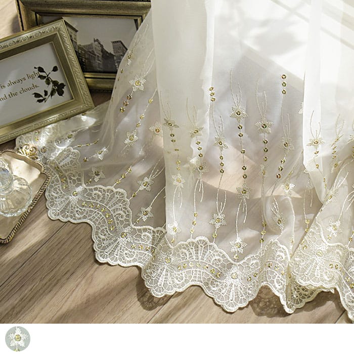 トルコ刺繍レースカーテン スパンコール 総刺繍 フラワー柄デザイン