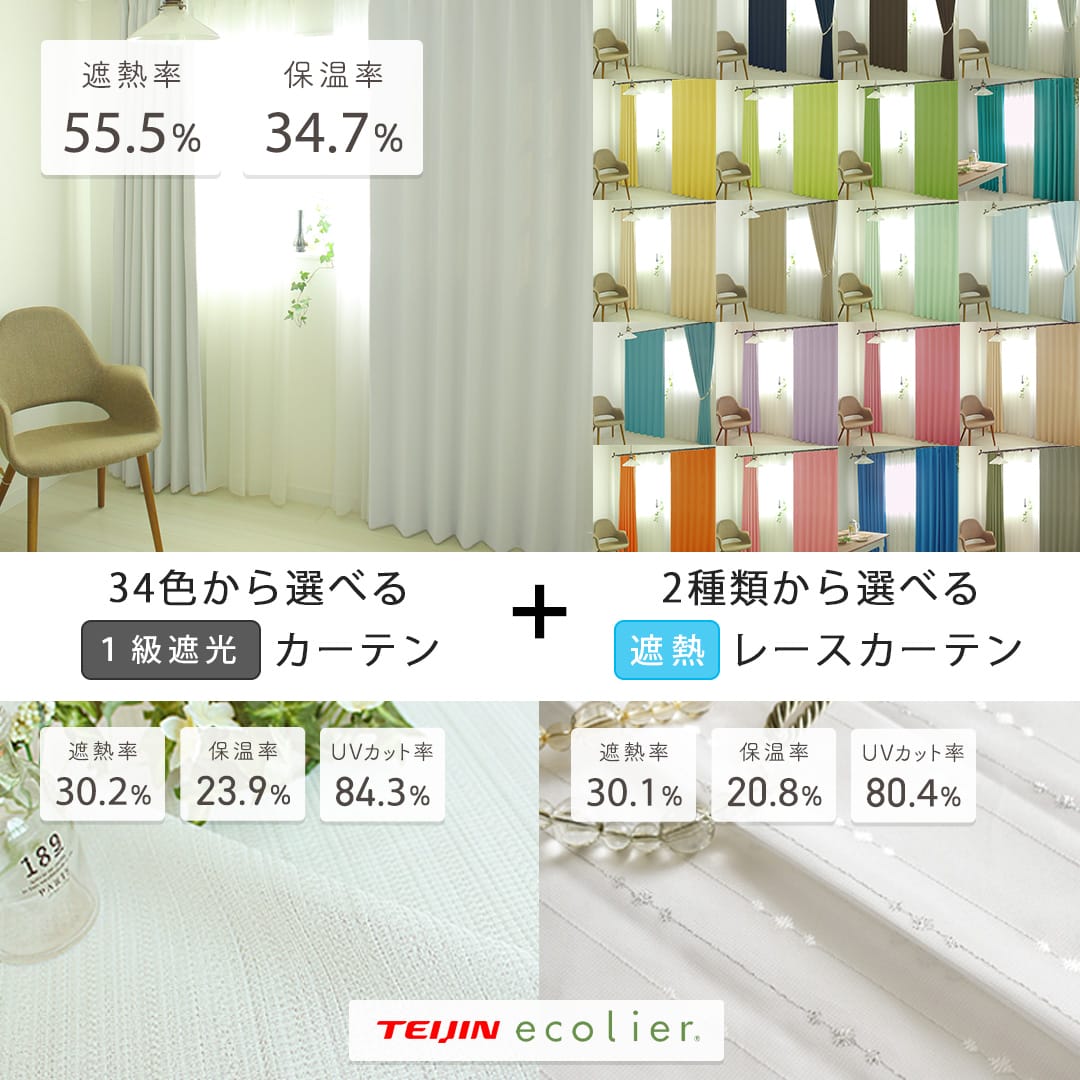 遮熱カーテンオールワン+選べる遮熱レースのセット