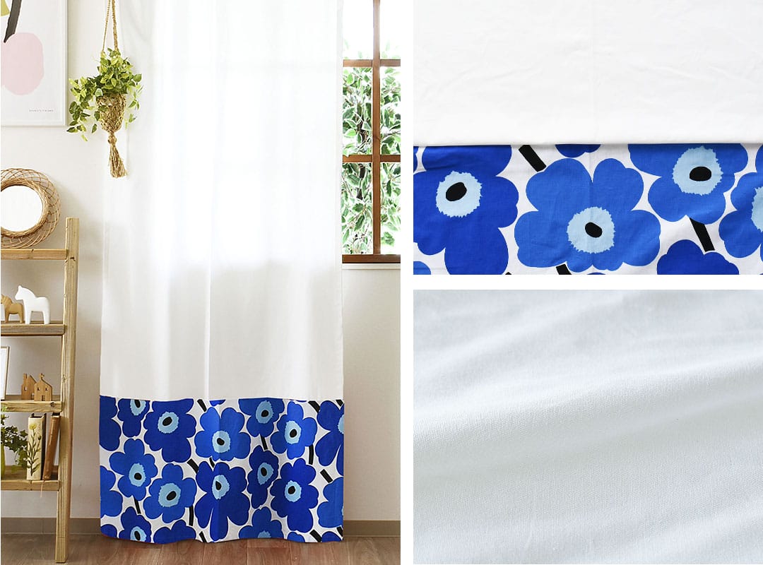 ピエニウニッコ(ブルー)×ホワイトのカーテン画像