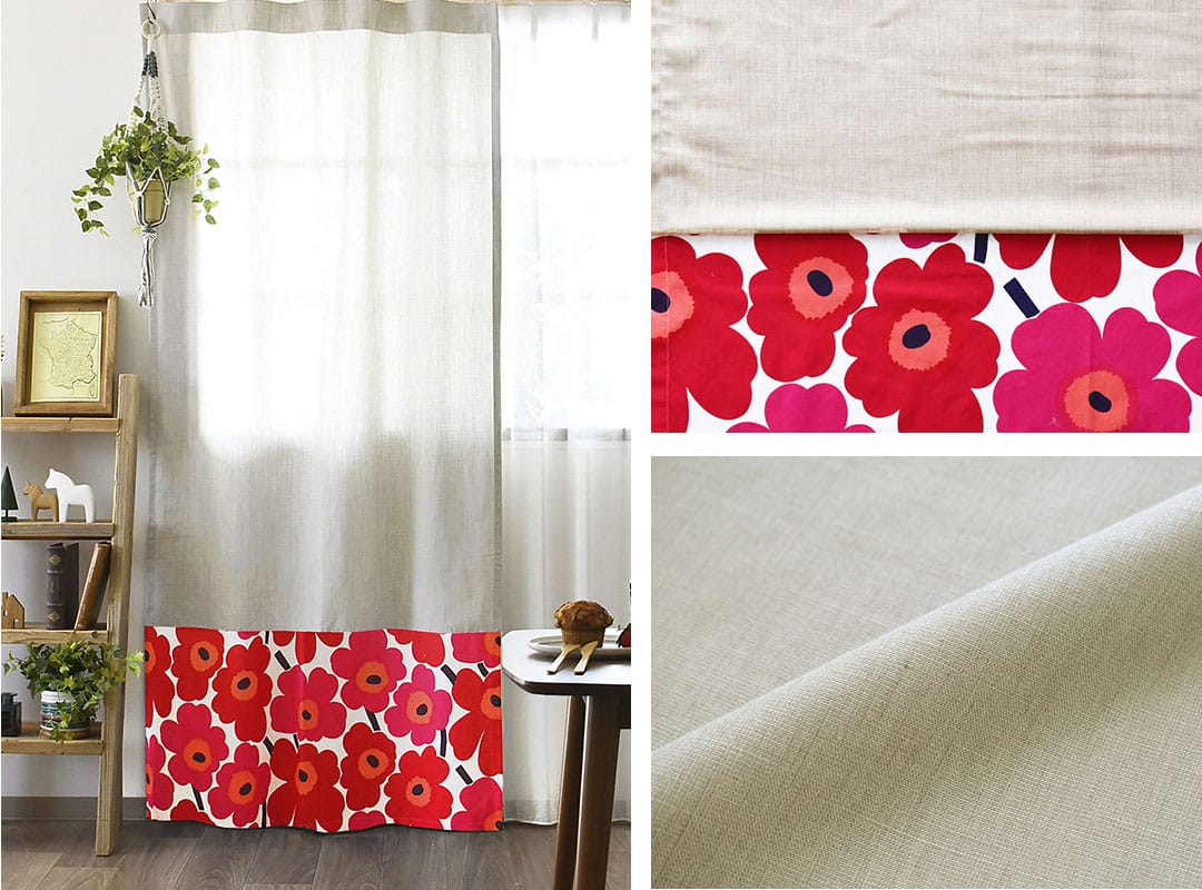 ピエニウニッコ(レッド)×アイボリーのカーテン画像