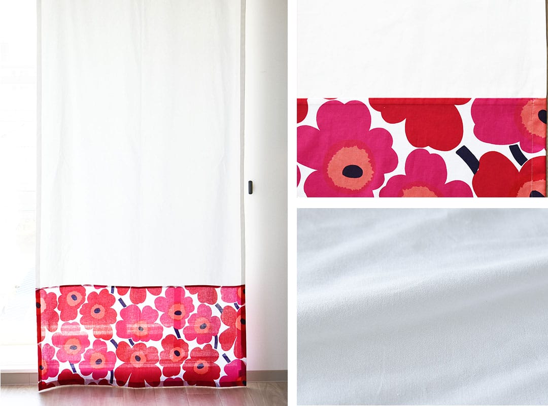 ピエニウニッコ(レッド)×ホワイトのカーテン画像