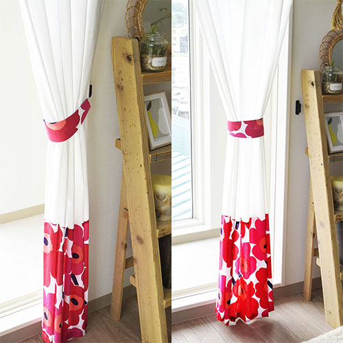 ピエニウニッコ(レッド)×ホワイトのカーテンのタッセル部分のサムネイル画像