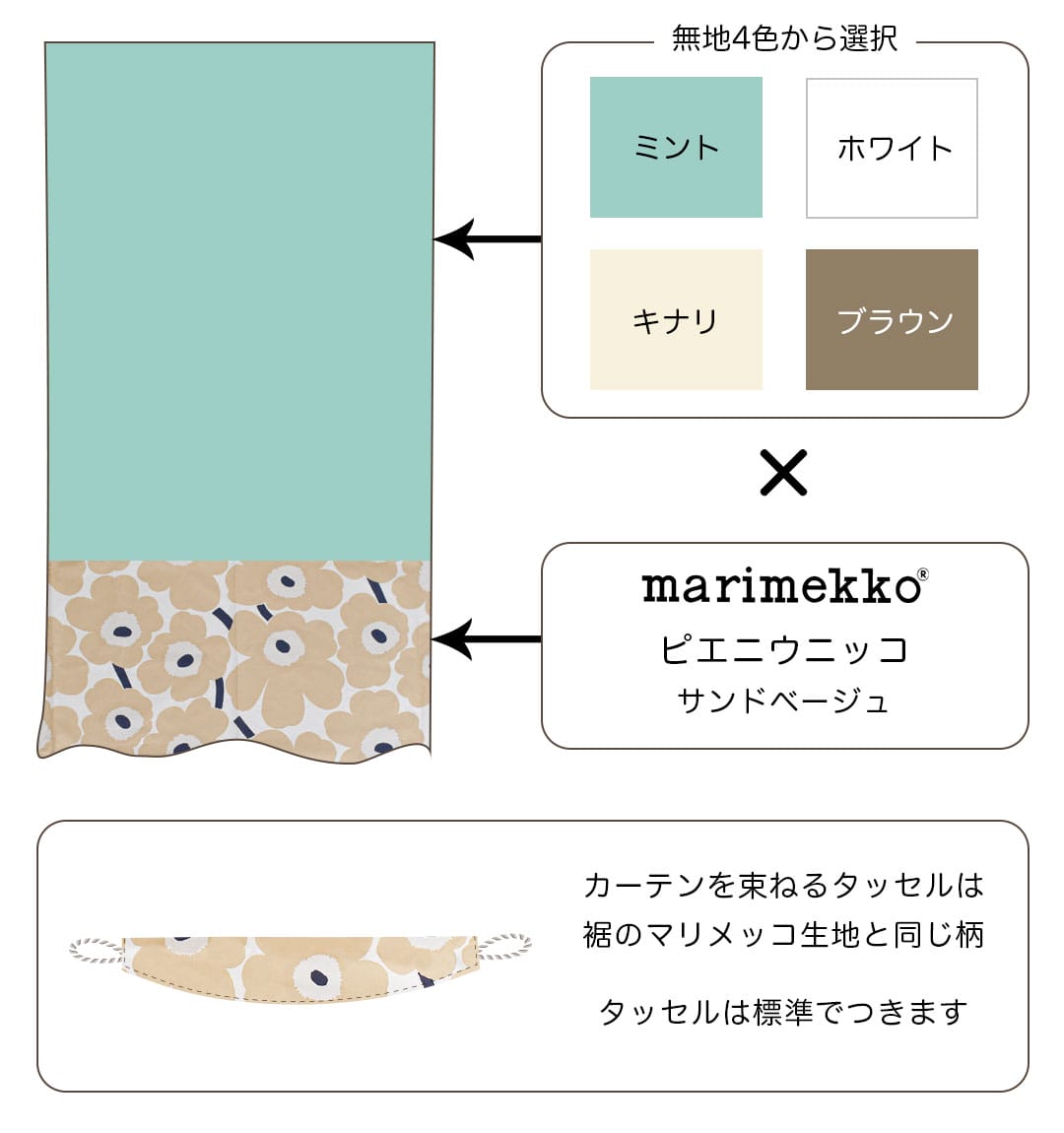 マリメッコ　ピエニウニッコ(サンドベージュ)×無地組み合わせの画像