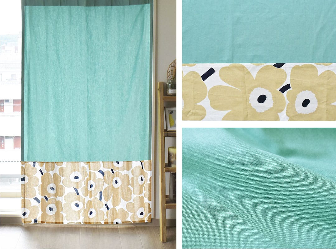 ピエニウニッコ(サンドベージュ)×ミントのカーテン画像