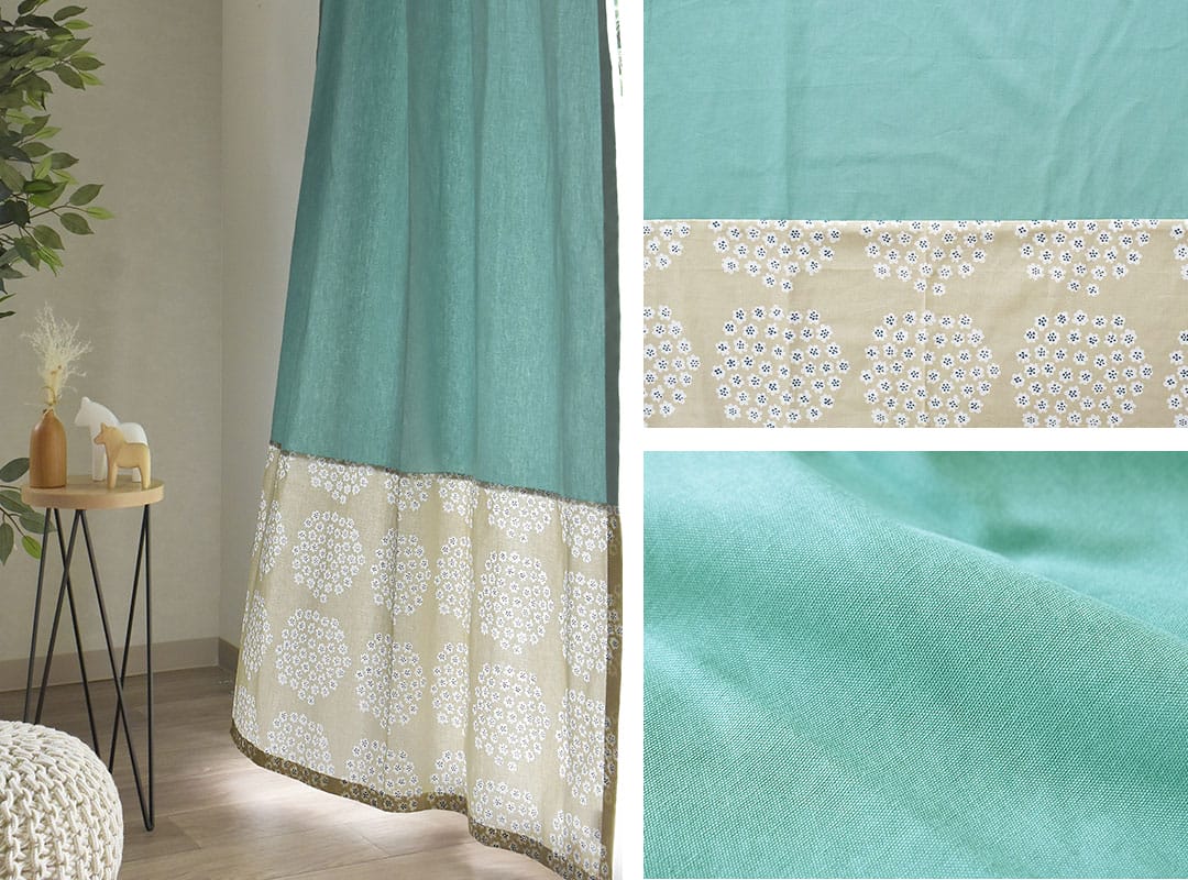 プケッティ(ベージュ)×ミントのカーテン画像