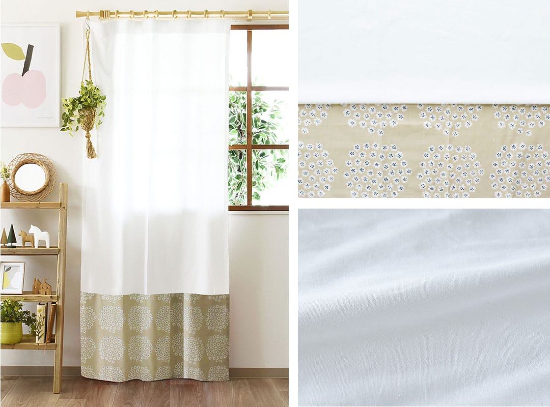 プケッティ(ベージュ)×ホワイトのカーテン画像