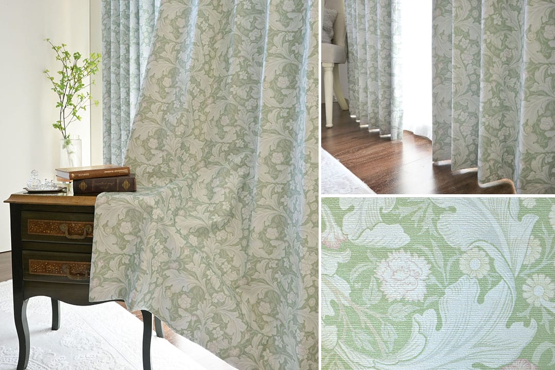 重厚感ある英国クラシック柄の防音遮光カーテン グリーン