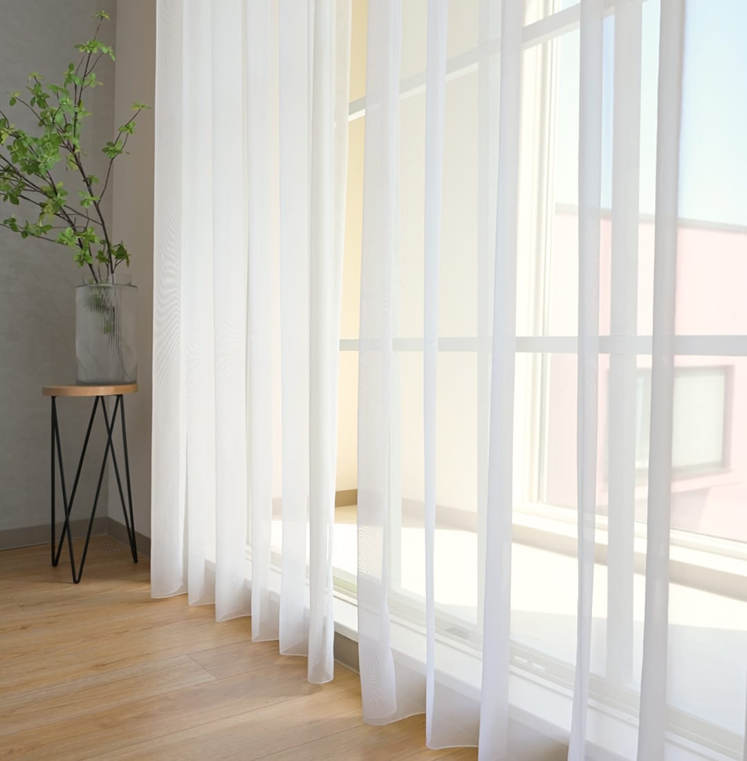 美しいドレープが出るレースカーテン 均一なウェーブ アイボリー