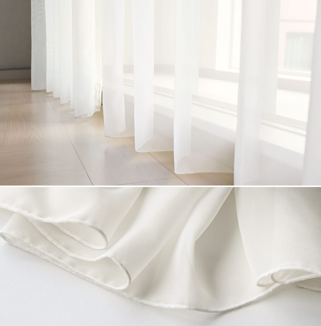 裾がすっきり見えるオーバーロック仕様のレースカーテン アイボリー