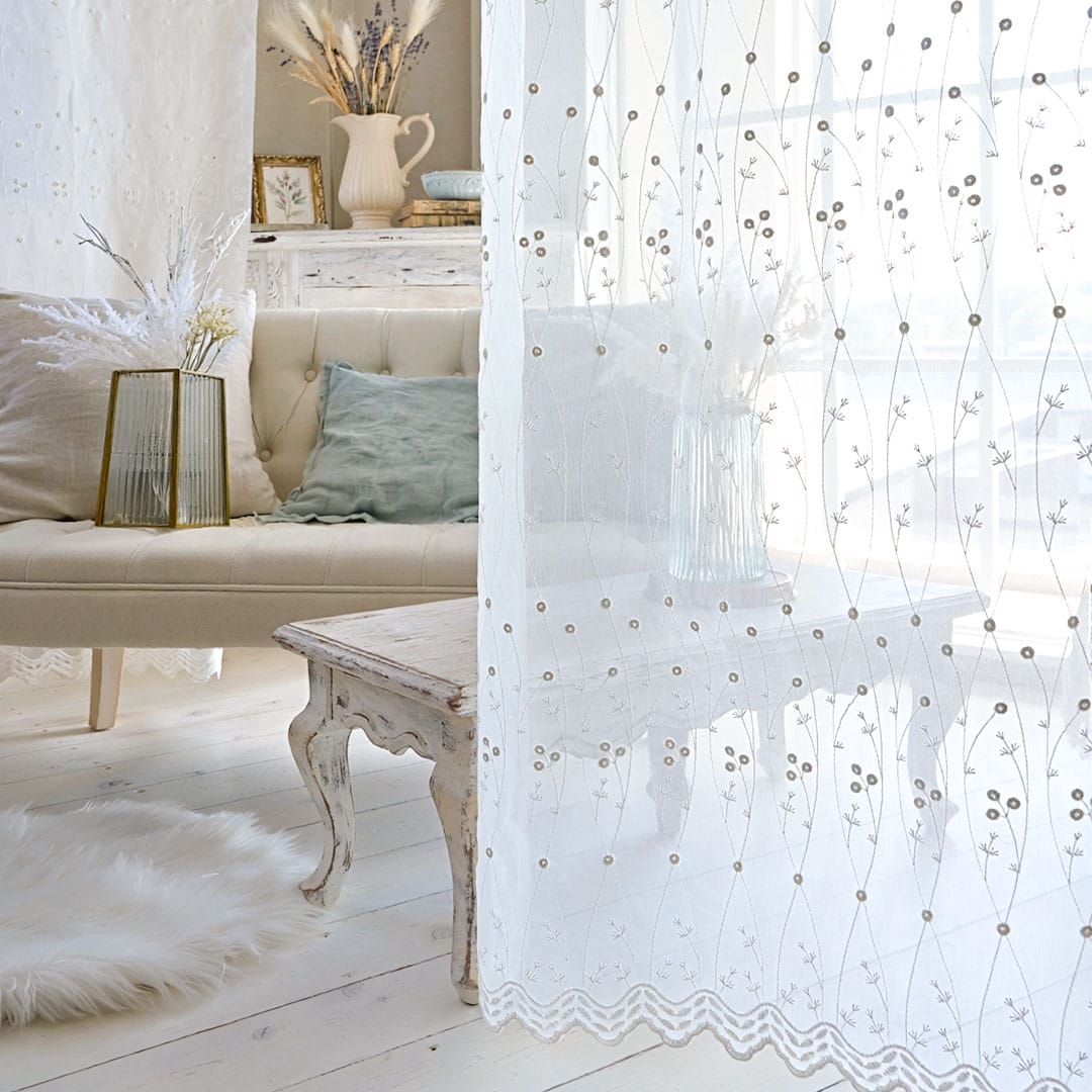 トルコレースカーテン フロレッタ アールデコ調の小花刺繍デザイン