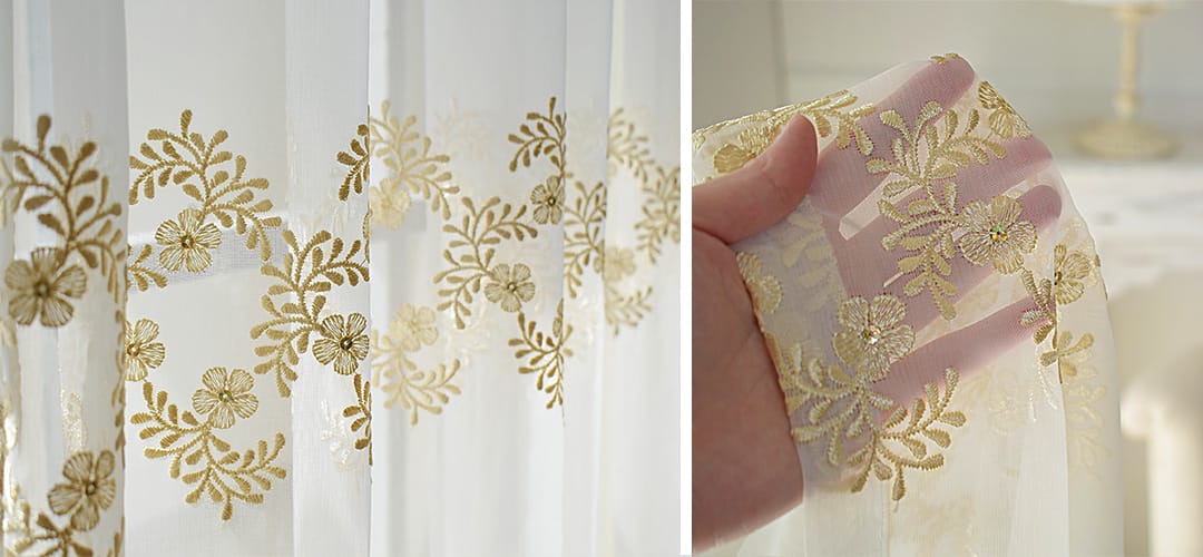 ジュリアゴールドの刺繍部分のアップ画像,手に持った画像