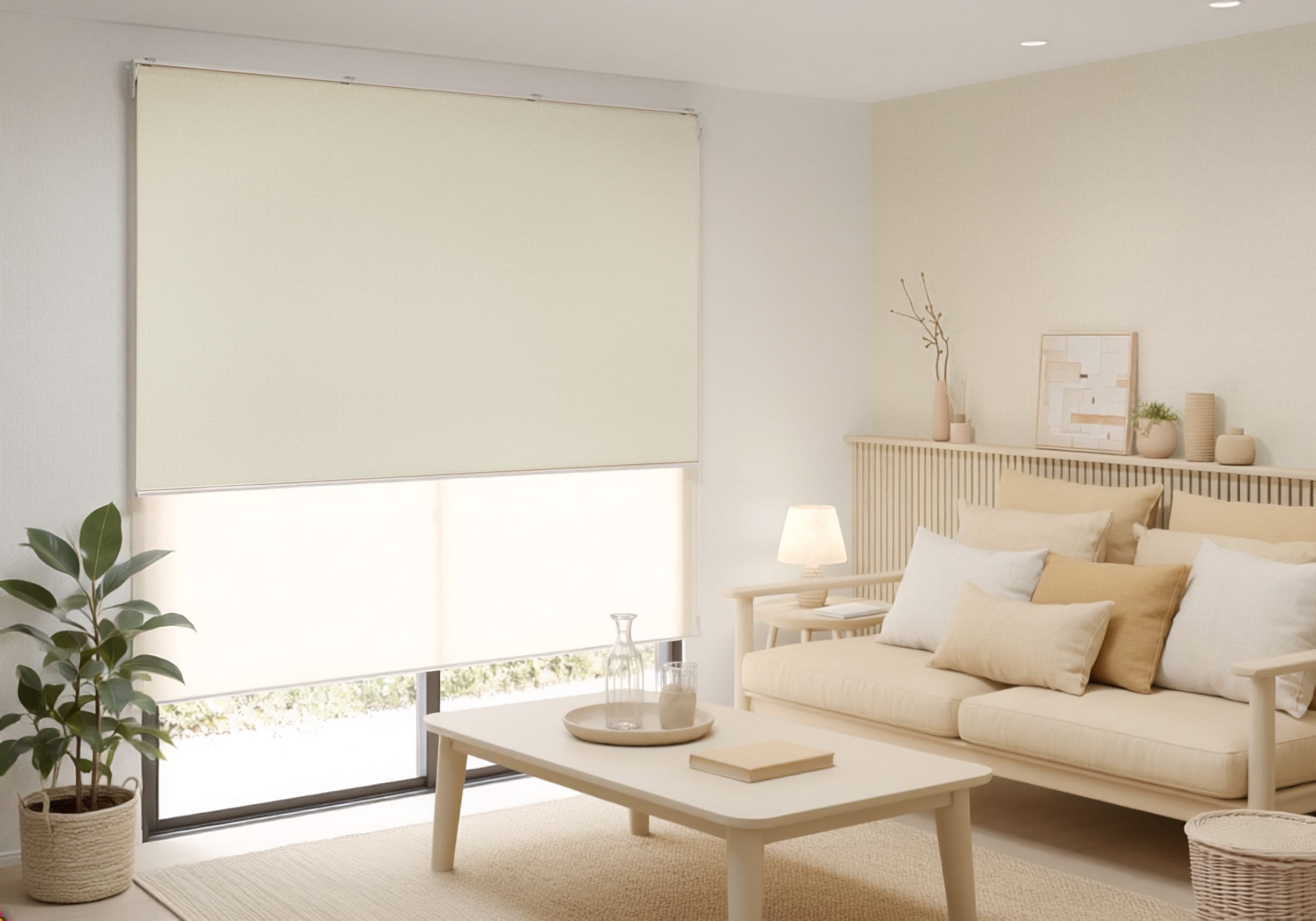 ロールスクリーン ルオム オイスターホワイト 遮光1級 ナチュラルカラー
