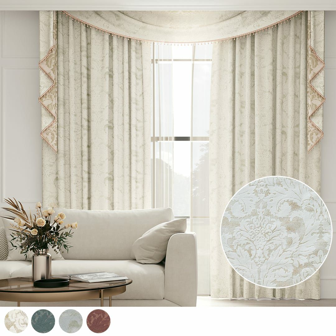 ダマスク柄のベルベット風防炎カーテン「レジーナ」 | カーテン通販