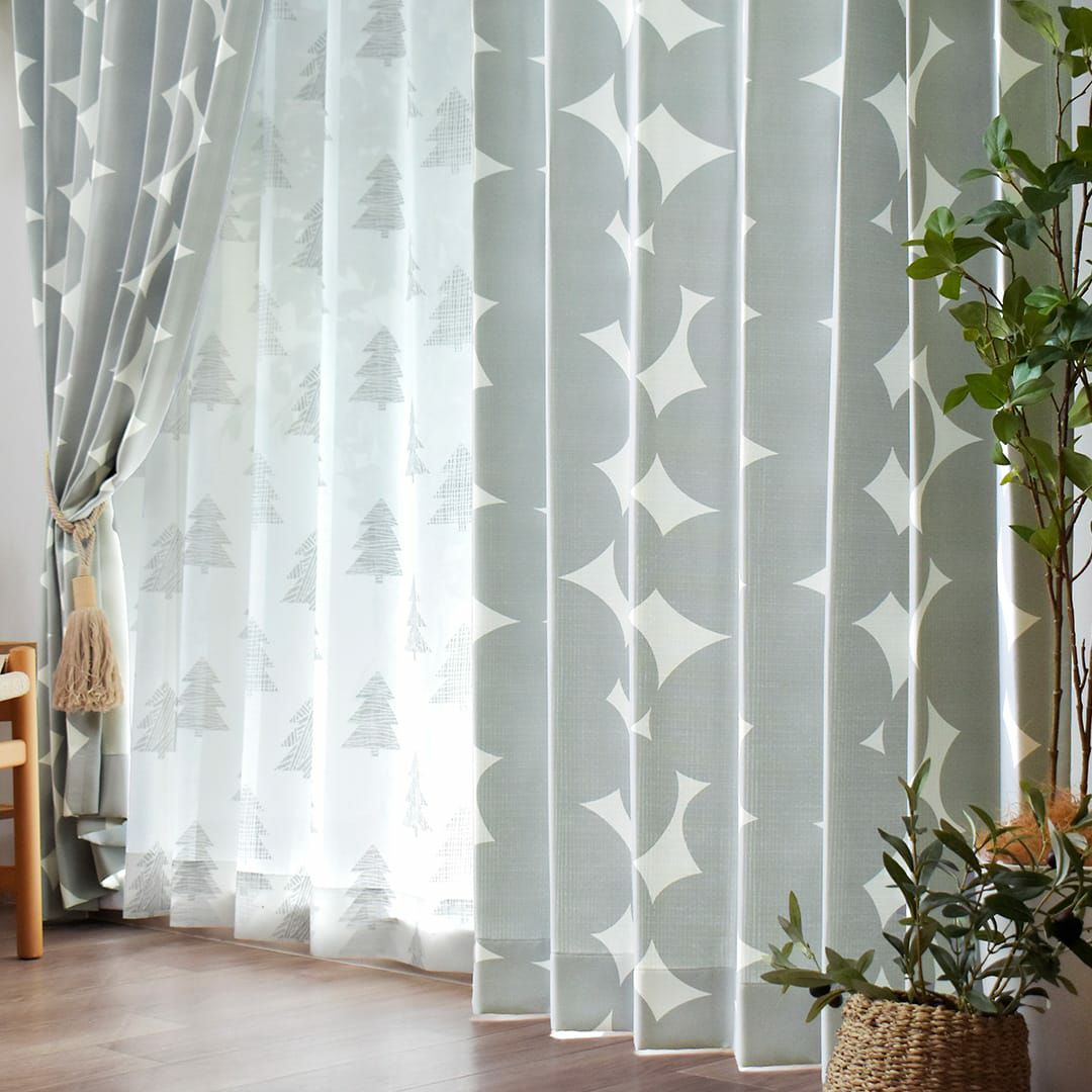 サークル柄が連なるモダンな北欧デザインの遮光3級カーテン「ルンド