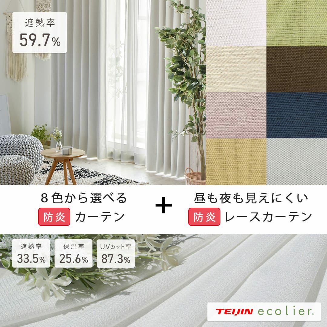 お得なカーテンレースセット「1級遮光・防炎フルーティ+防炎レース