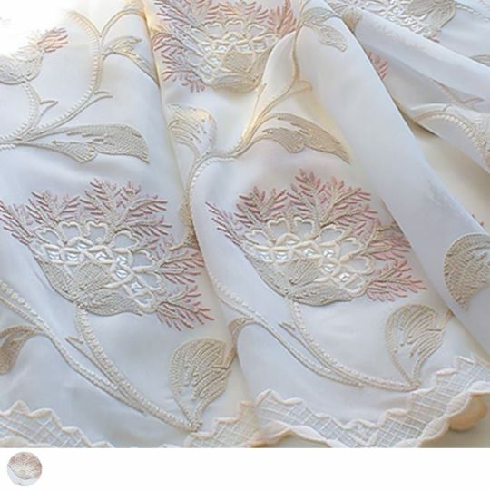 トルコレース スパンコールが埋められた花刺繍のトルコレースカーテン「フロリアン