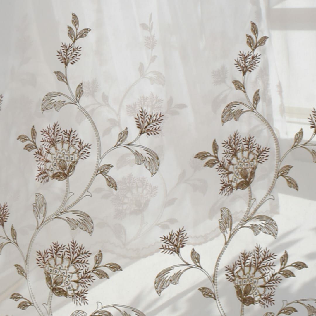 スパンコールが埋められた花刺繍のトルコレースカーテン「フロリアン