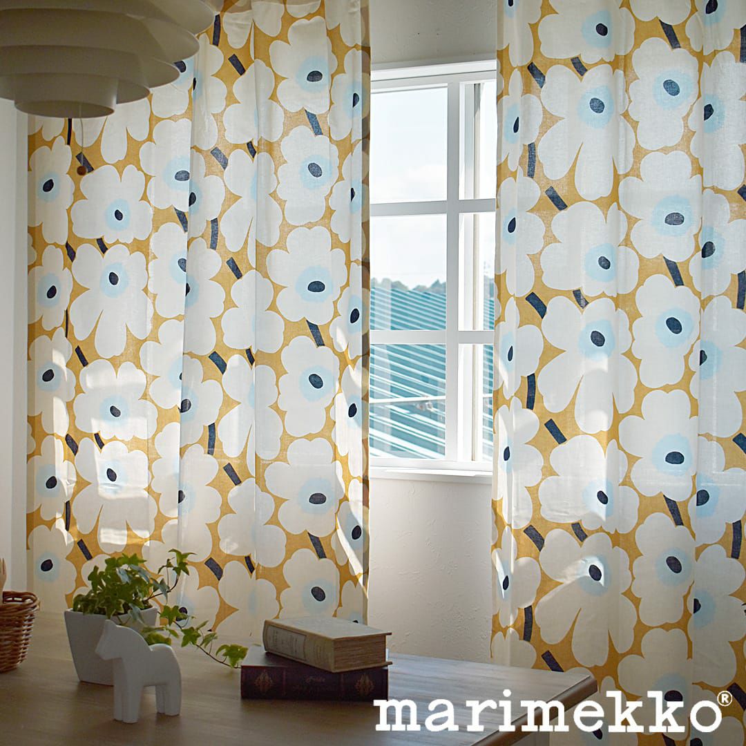MARIMEKKO 花柄カーテン ネイビー・ホワイト MARIMEKKO 花柄カーテン ネイビー・ホワイト