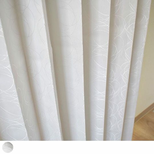 完全遮光カーテン　ホワイト　サークル模様 完全遮光カーテン ホワイト サークル模様