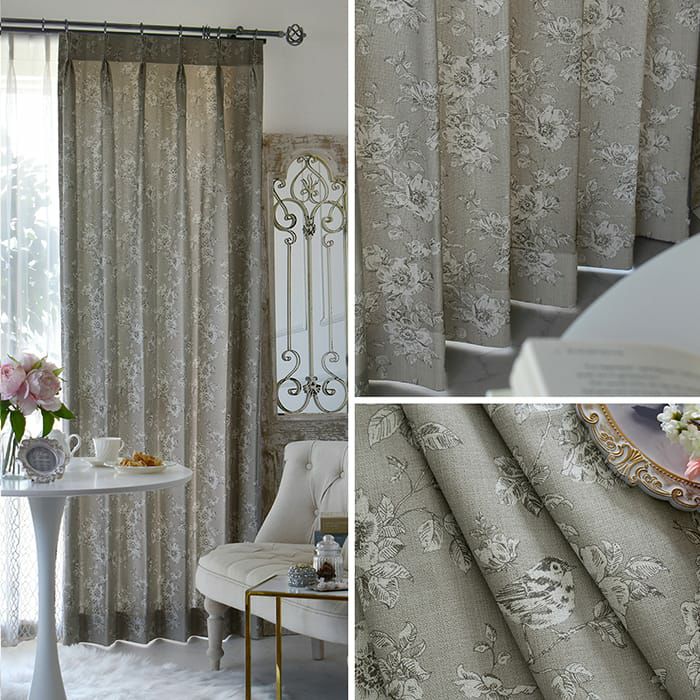 小鳥とバラが描かれたシャビーシックカーテン | カーテン通販専門店