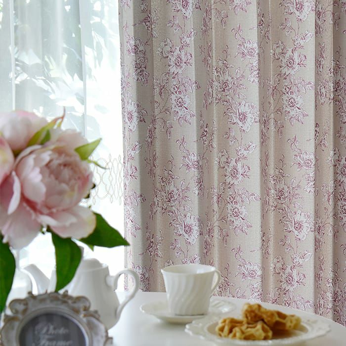 小鳥とバラが描かれたシャビーシックカーテン | カーテン通販専門店