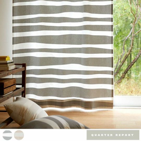 ランダムなボーダープリントのナチュラル綿麻カーテン | カーテン通販