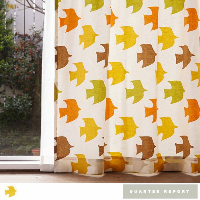 【美品】カーテン_クォーターリポート_quarter report_2枚_北欧 北欧カーテン】たくさんの鳥が羽ばたいているデザイン｜ピジョン