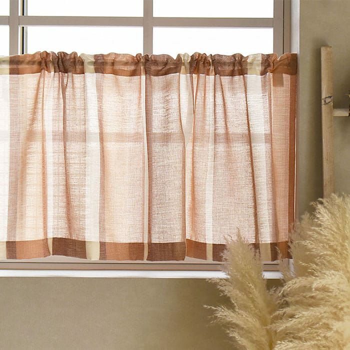 カフェカーテン】ビンテージ感のあるカラーリングのストライプレース