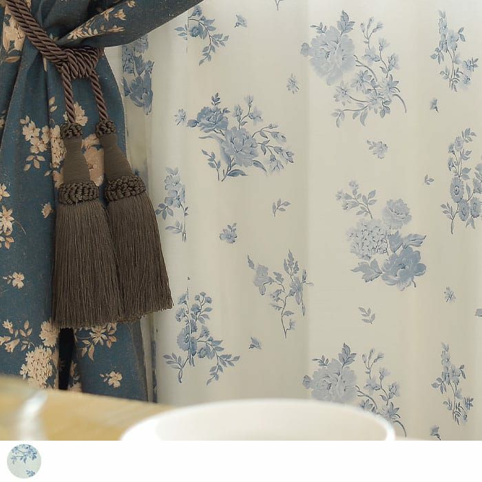 フレンチシックなブルーの花柄ボイルレース｜アンティークブーケレース