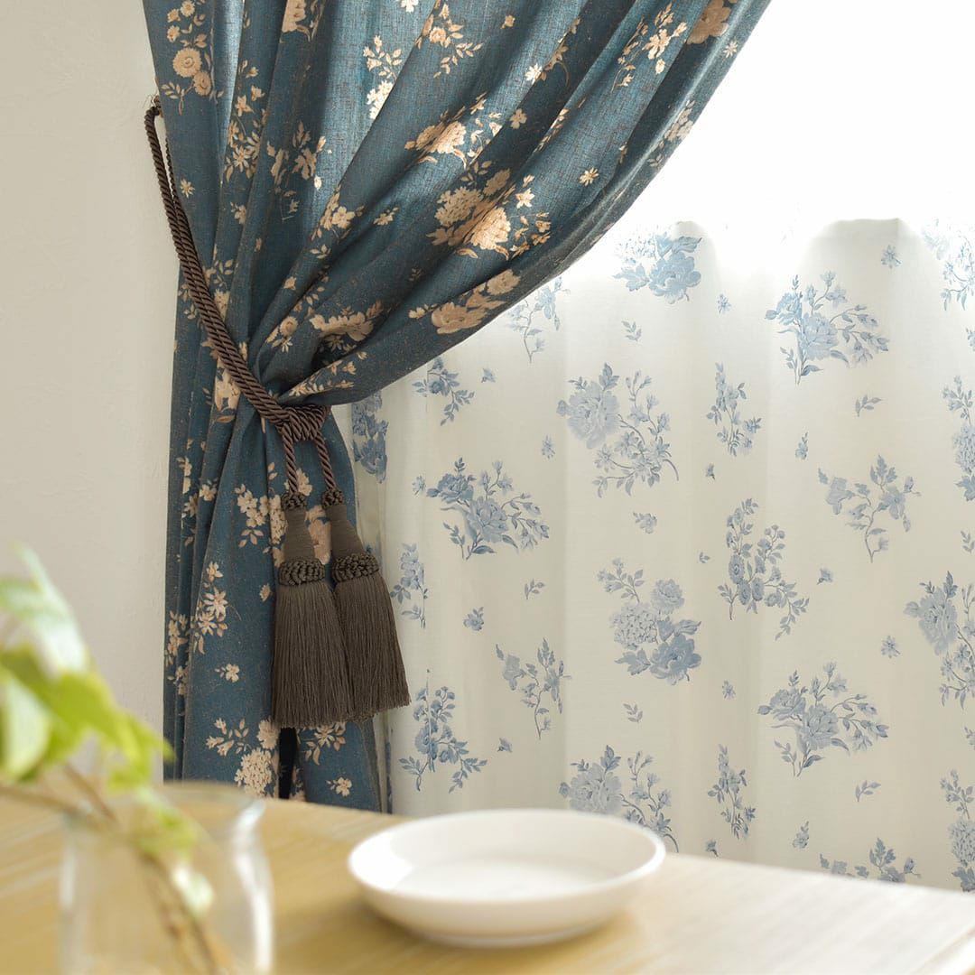 フレンチシックなブルーの花柄ボイルレース｜アンティークブーケレース