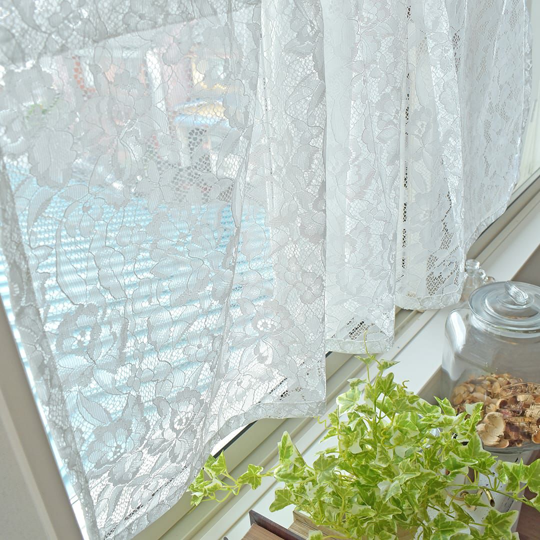 ホワイトアンティーク　クロッシェ編み　カフェカーテン 総レース編みのクロッシェカフェカーテン - Kappa crochet pico